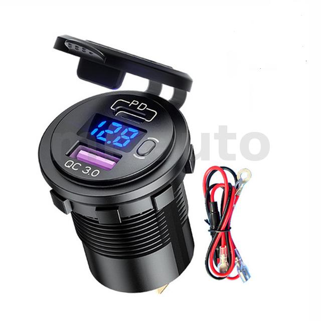 FXC Dual QC 3.0 USB Car Charger Socket With Digital Voltmeter – 12V/24V – IP67 Waterproof