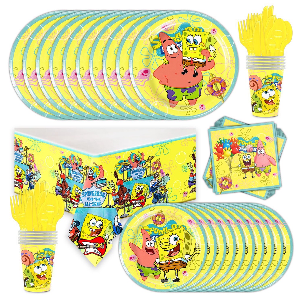 Cartoon Spongebob Children Birthday Theme Party Paper Plate Cup Towel ...