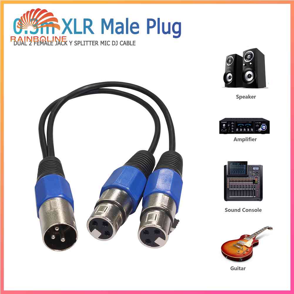 Rain 0.3m XLR Male Plug to Dual XLR Female Jack Y Splitter Mic DJ Audio