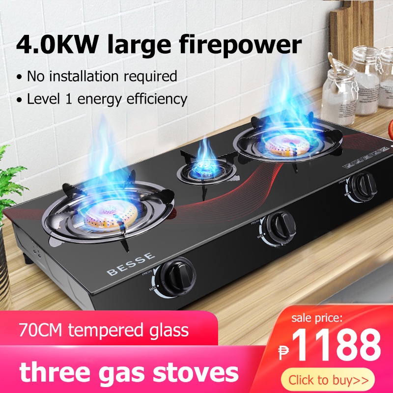 YKEAA Gas Stove Three Stove Gas Embedded Natural No Installation Required Pulse Electronic
