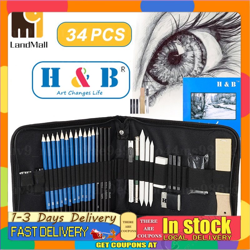 35Pcs High Quality H&B Sketching Pencils Drawing And Sketch Set With ...