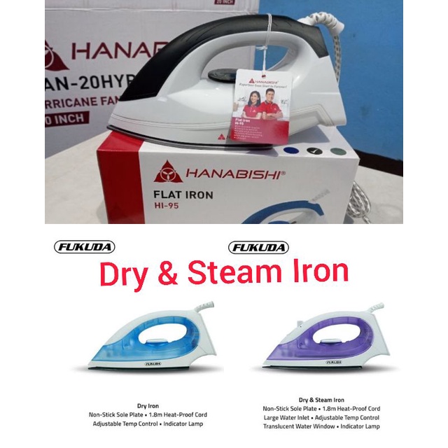 Flat Iron Steam Hanabishi HI 95 Hi 96 Black Blue Fukuda FI99S1A Dry Steam Ironqqq Shopee Philippines