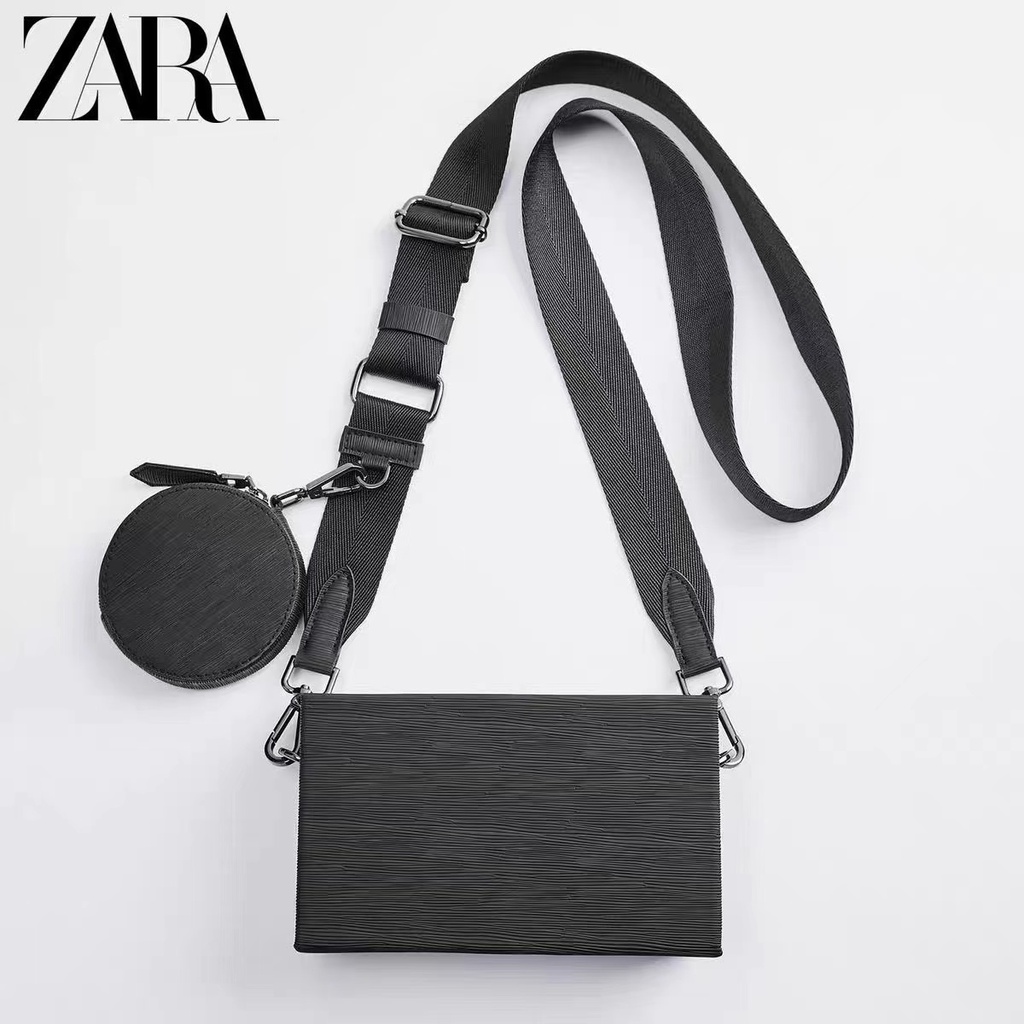 Zara New Style Men's Bag 2024 Women's Bag Black Casual TwoPiece Hard