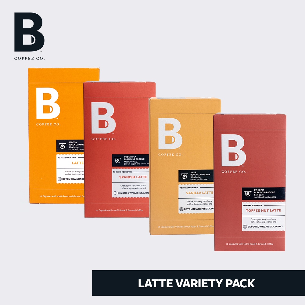 B Coffee Co. Latte Variety Pack 4 Packs of Nespresso Compatible