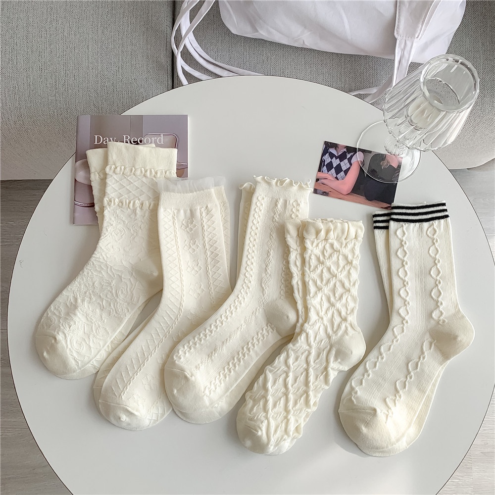 White Socks Women 6pairs Lettuce Trim Crew Socks SHEIN JAPAN