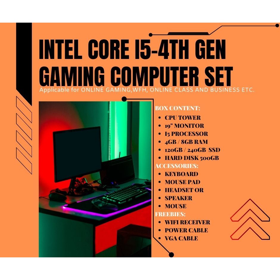 Desktop Computer Set Original Intel Core I5 Cpu 19" Monitor Pc Office