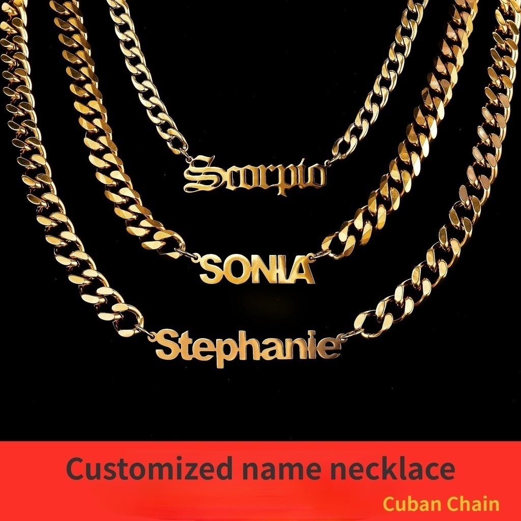Customize Name Pendant Hip Hop 18k Gold Plated Titanium Cuban Chain Diy ...