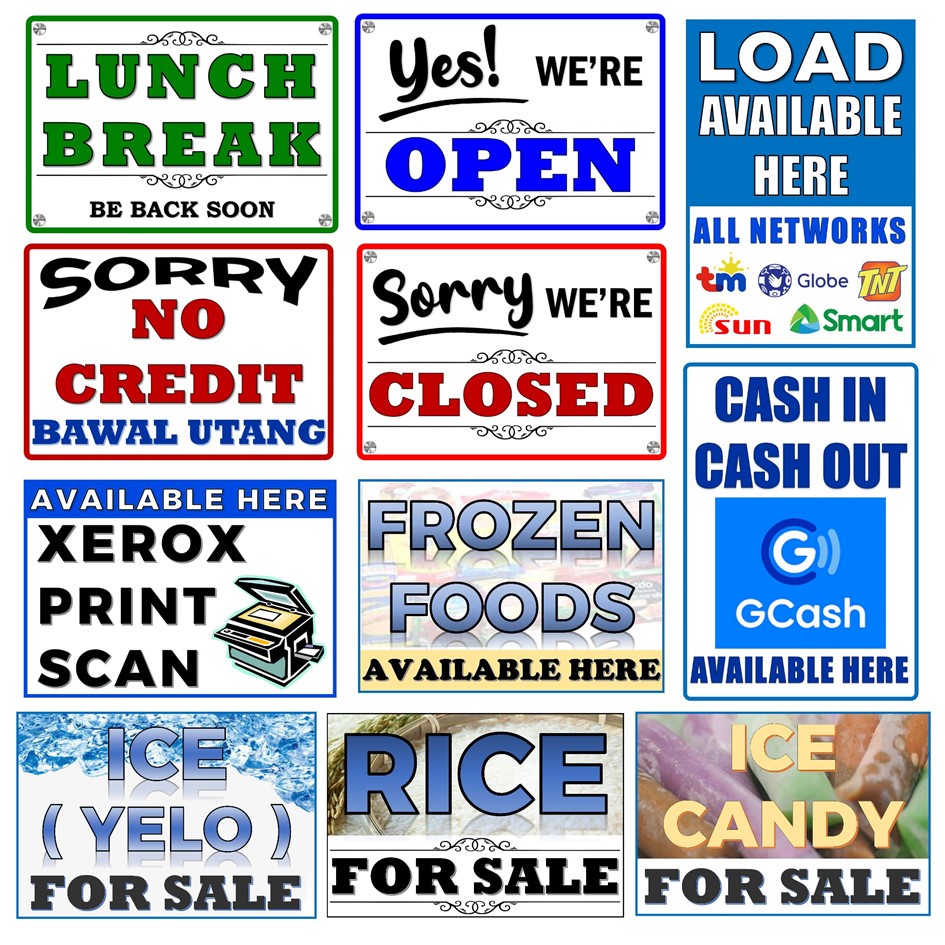 Laminated Signages for Grocery SariSari Store Shop Boutique Clinic