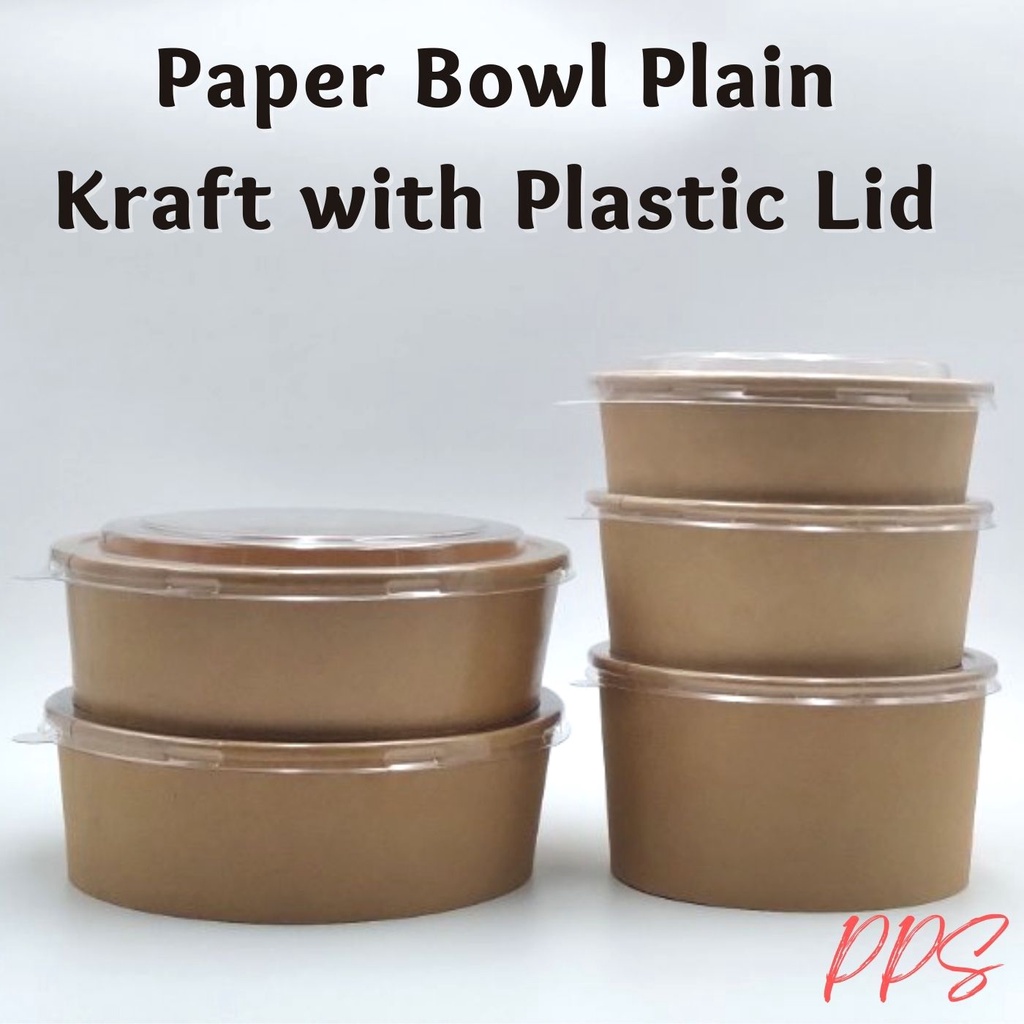 40pcs Paper Bowl Plain Kraft With Plastic Lid 500ml 750ml 1000ml 1100ml 1300ml Shopee Philippines