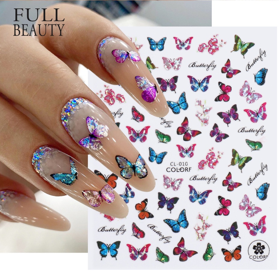 Nail Decal Ins Laser Colorful Butterfly 3D Nail Stickers CL | Shopee ...