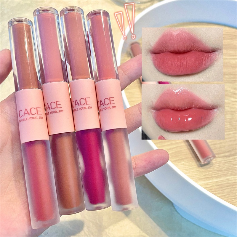Lipstick 2 In 1 Matte Mirror Lip Liquid Glaze Double Heads Lip Gloss ...