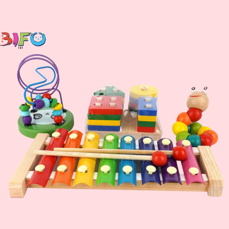 Combo of 4 safe wooden educational toys for babies, developing 4 basic ...