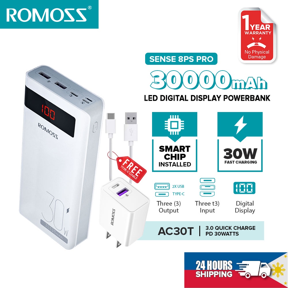 Romoss Sense 8PS Pro 30W 30000 mAh Powerbank Two-way Fast Charging ...