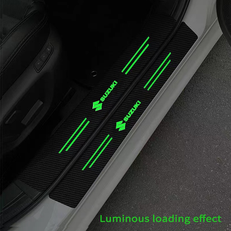 4pcs Suzuki Luminous Car Door Sill Strip Anti Scratch Sticker Carbon