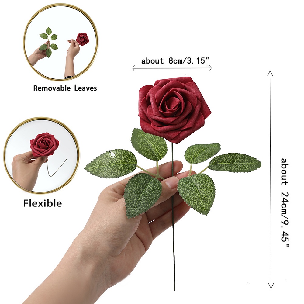 10Pcs 8CM Blue PE Foam Rose Artifical Flowers with Stem Bride Bouquet ...