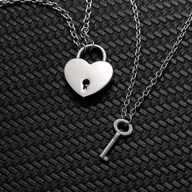 2pcs Love Key Lock Couple Necklace for Women Men Stainless Steel Heart ...