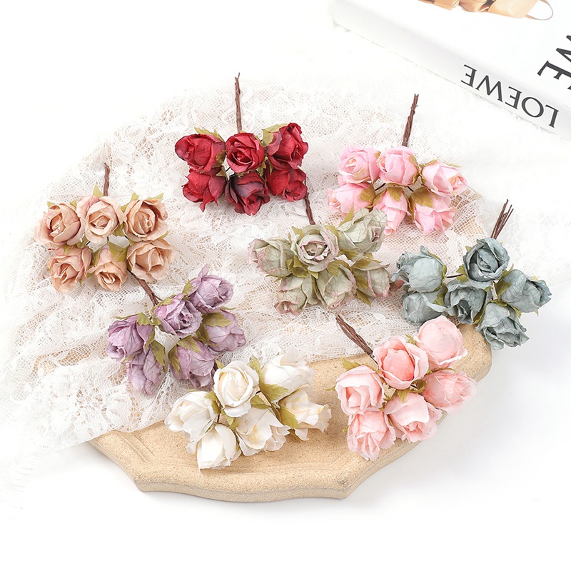 6PCs/Lot Mini Artificial Flowers Bouquet Silk Rose Fake Flowers For