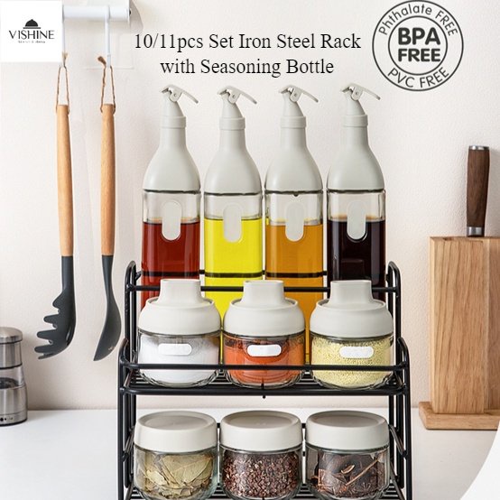 10/11pcs Set Iron Steel Condiments Rack with Seasoning Bottle Set ...