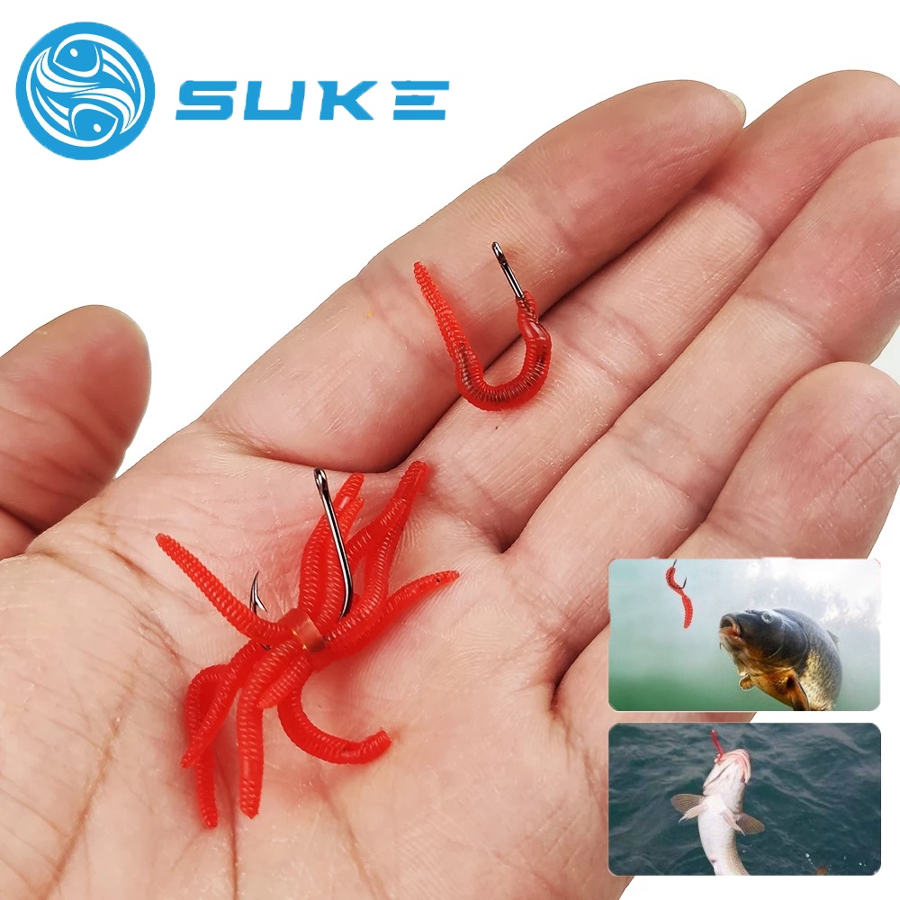 50Pcs Lifelike Red Worm Soft Lure Realistic Fishy Smell Artificial Silicone Baits  Earthworm Fishing