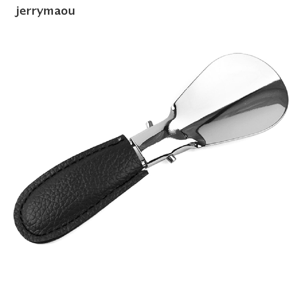 [JER] Stainless Steel Folding Shoehorn With Faux Leather Portable
