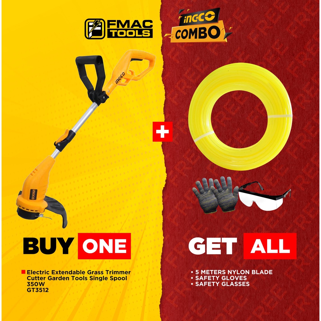 INGCO COMBO Electric Extendable Grass Trimmer Cutter 350W GT3512 +5M