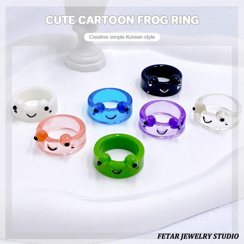 【FETAR】Frog Resin Ring Colorful Personality Animal Cartoon Cute Finger ...