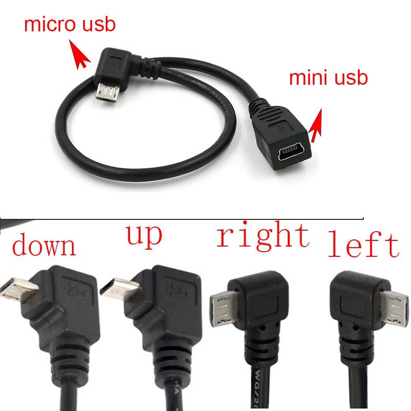90 Degree 4x Angle Micro Male to Mini Female USB Adapter Converter Data ...