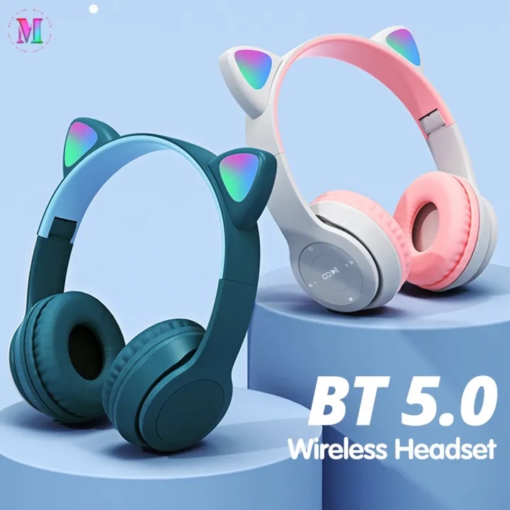 P47M Bluetooth Headphones Wireless Cat Ears Headset Cat Headphone With