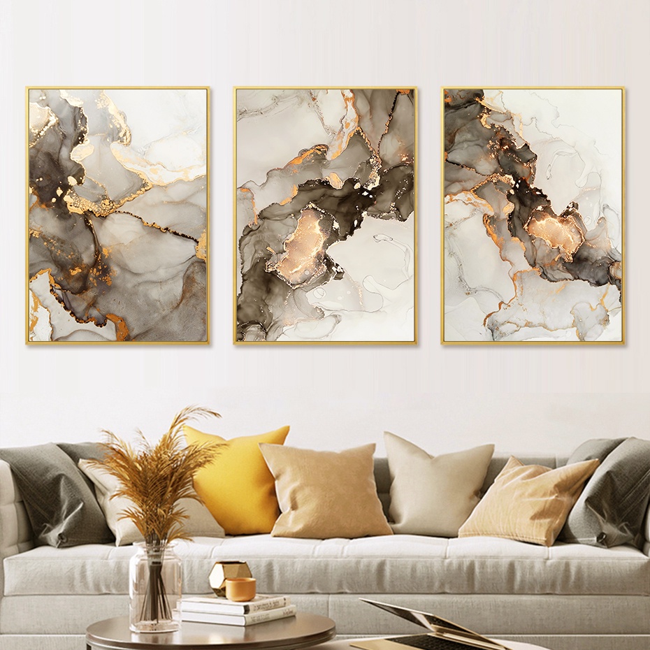 Modern Gold Beige Black Marble Abstract Posters Wall Art Canvas ...