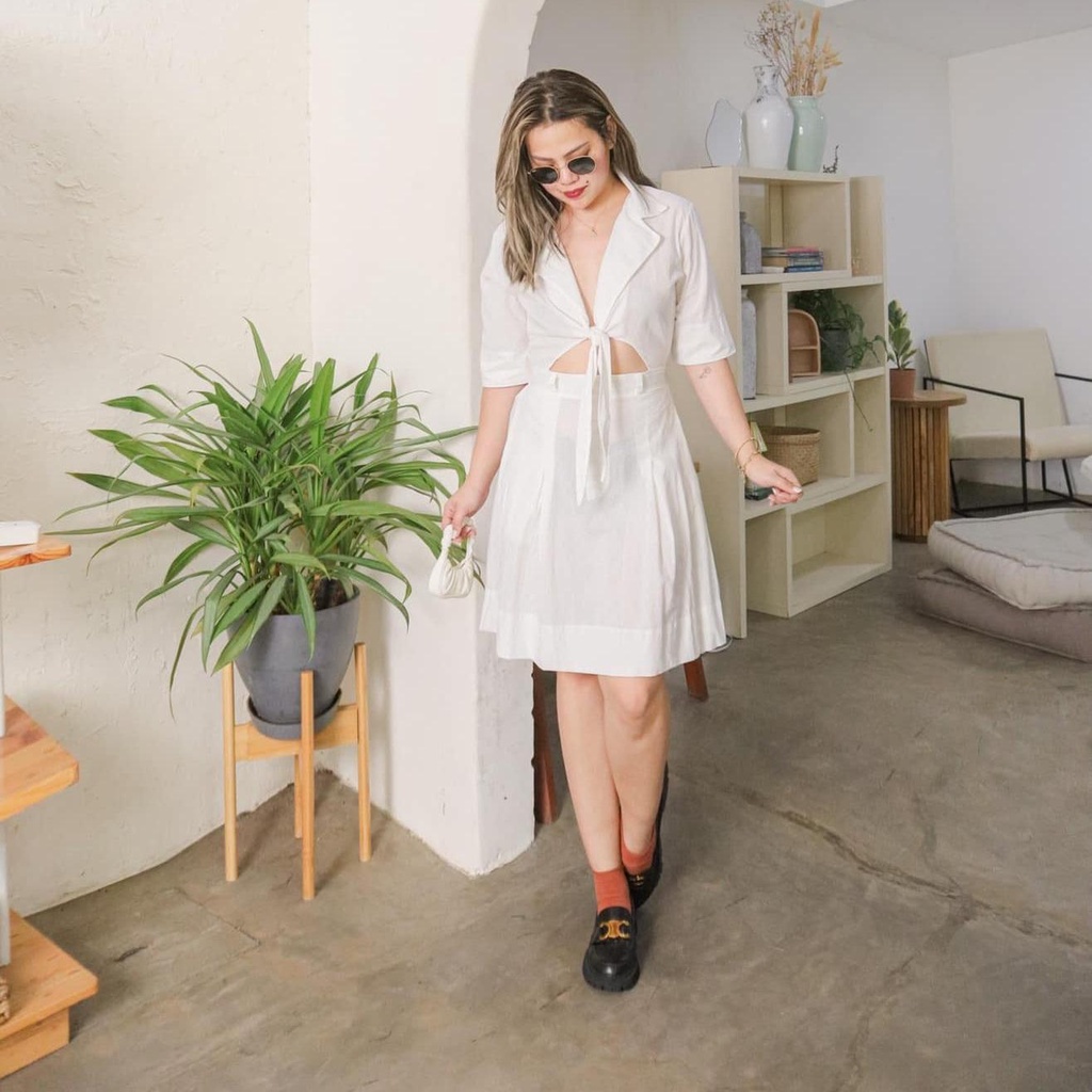 NZT Arya Collar Tie Knot Front A-line Dress Linen Small Medium Semi-Large  Hot Pink White Blue more | Shopee Philippines