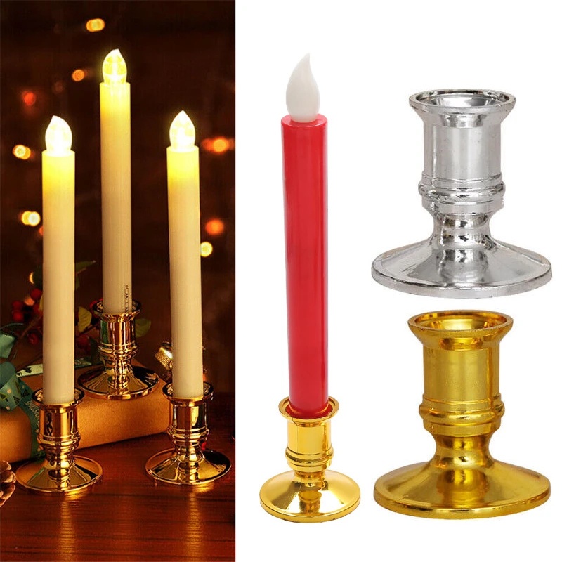 1Pair LED Flameless Candles with Holders/3 Colors Electronic Long Pole