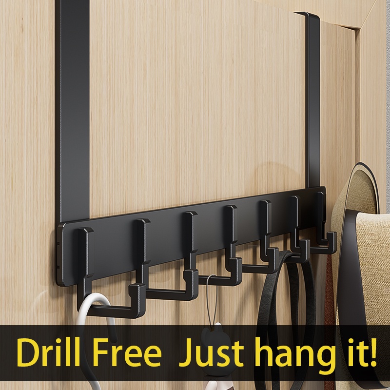 Door Hanger Hook Bedroom Adjustable Metal Aluminum Hook Wall Hook Bathroom  Invisible Over Door Hanger Clothes Drill Free