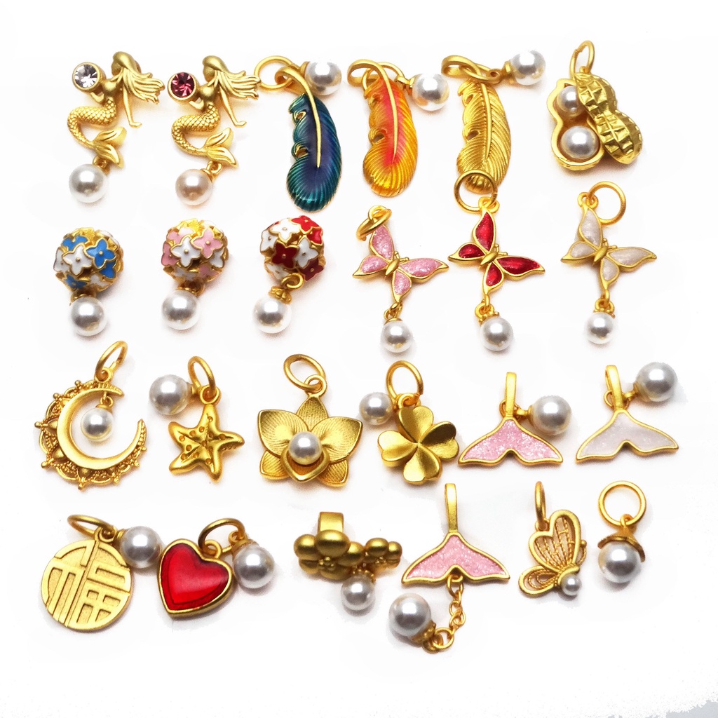 Sand Gold Enamel Pendant Pearl Accessories Flying Feather Mermaid