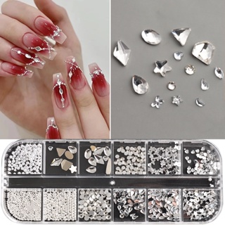 White Nail Rhinestones Flat Back Nail Gems Moon Star Heart Charms