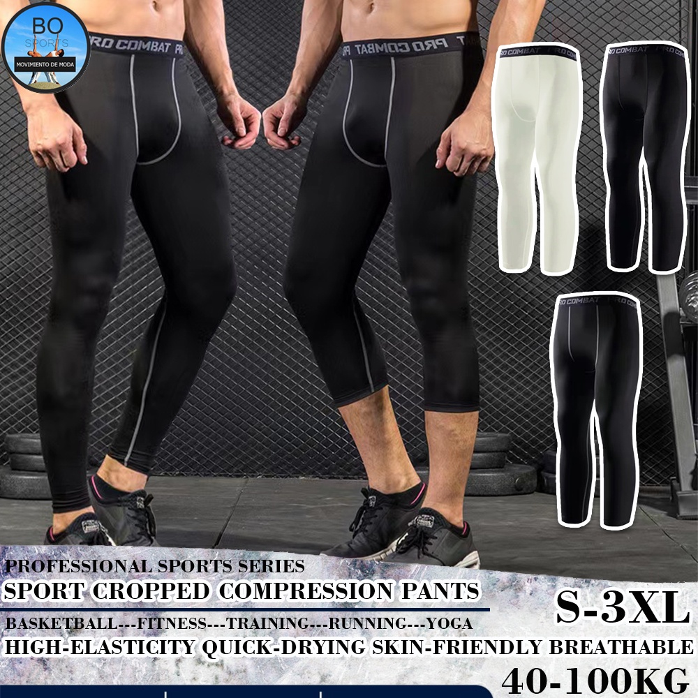 BOSPORT Men's 3/4 Compression Pants Leggings Sports Tights Fitness Jogger Fast  Dry Fitness Pants Workout Running