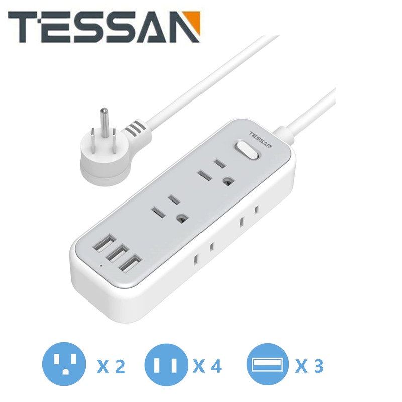 TESSAN USB Adapter Multi Extension Plug Mini 6 Outlets Portable