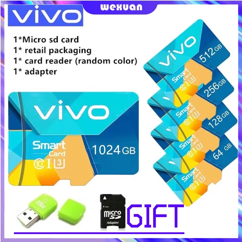 VIVO Memory Card 512GB 256GB 128G 64G 32GB 16GB Micro SD Card For Computer Laptop Free Adapter