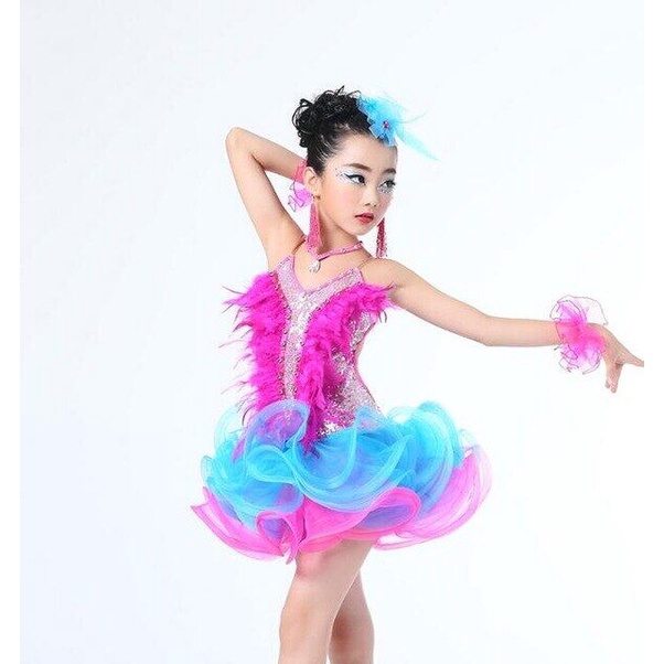 Girls Jazz dancewear costume Kids Modern Latin Sequined Ballroom Party