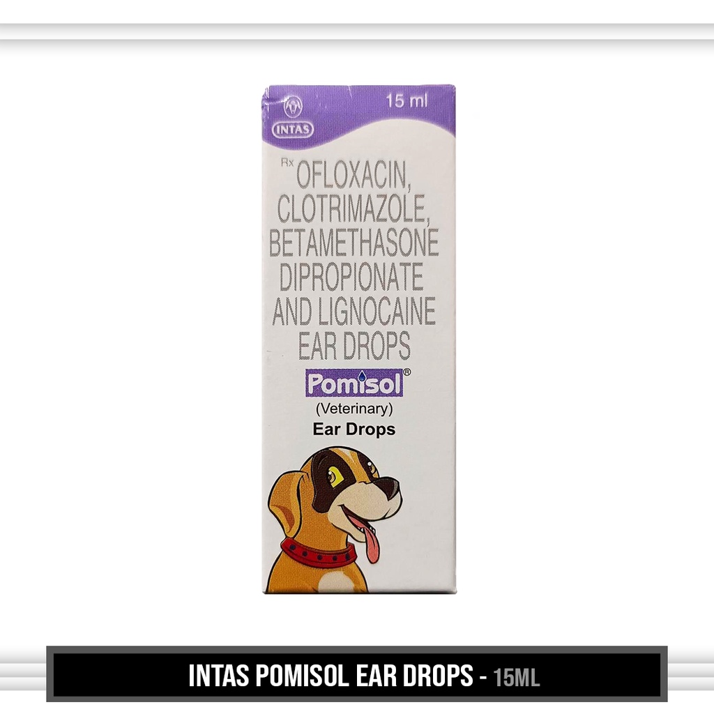 TBSPomisol Ear Drops Ofloxacin,Clotrimazole, Betamethasone Dipropionate & Lignocaine For Pets