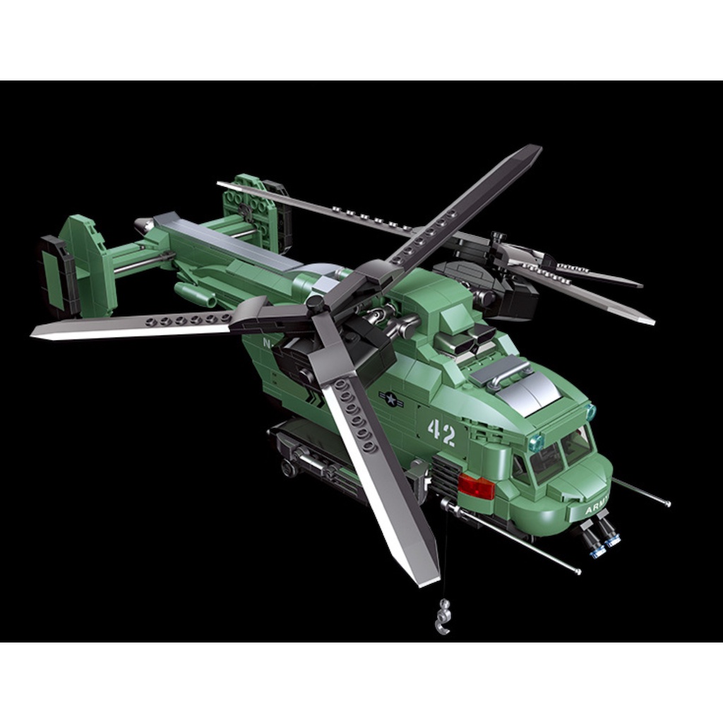 Mytopshop 705PCS MOC WW2 Technic Twin Rotor Helicopter Figure Model ...