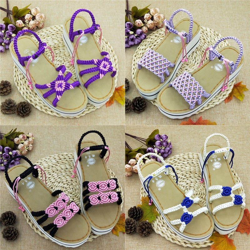 DIYFree Shipping Chinese Knot Rope Braided Thread Handmade Slippers Material Bag Wedge Heel Hand Knitted Sandals VideDIY Shopee Philippines