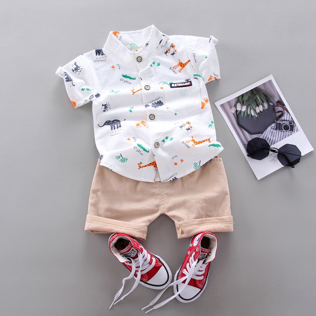 Baby Boy Clothes Set Animal Print Shirt Khaki Short Suit Terno for Kids