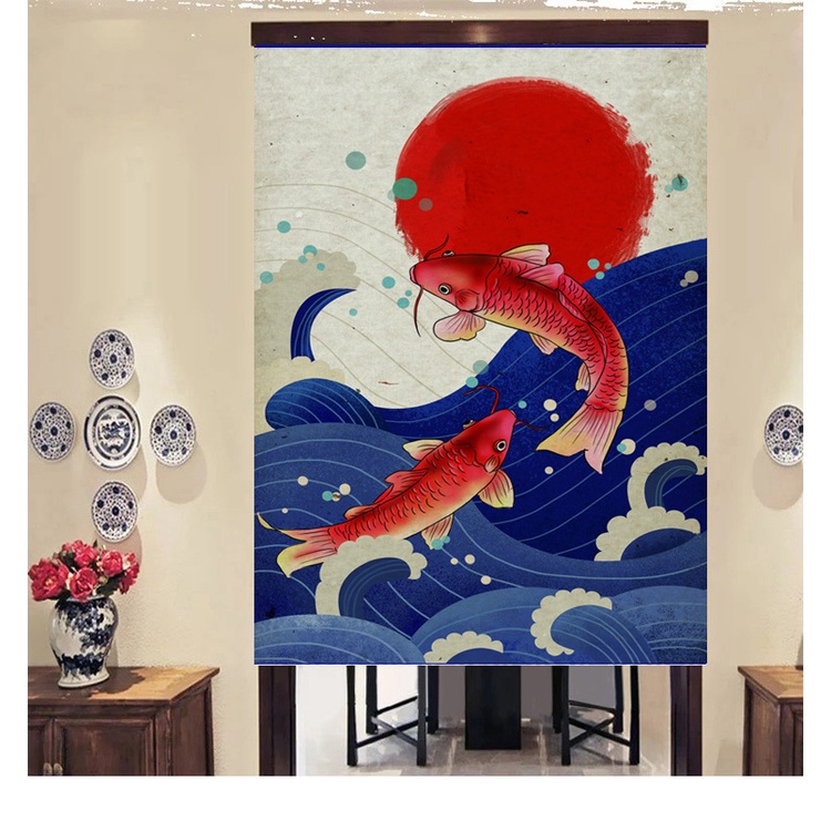 Japanese Lucky Cat Noren Koi Fish Door Curtain Japanese Curtain ...