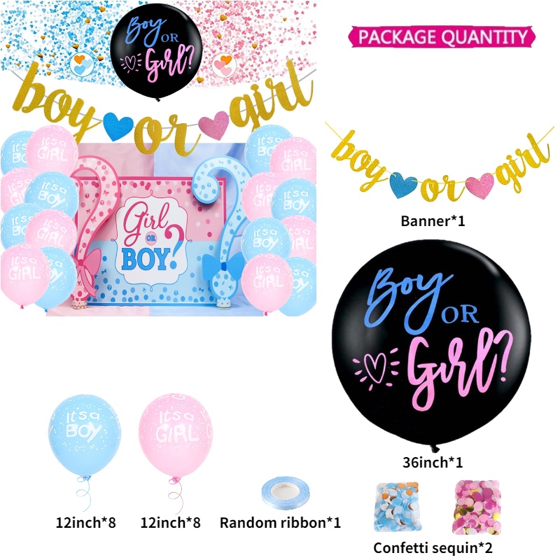 1set Gender Reveal Theme Patry Baby Shower Decorations Boy or Girl ...