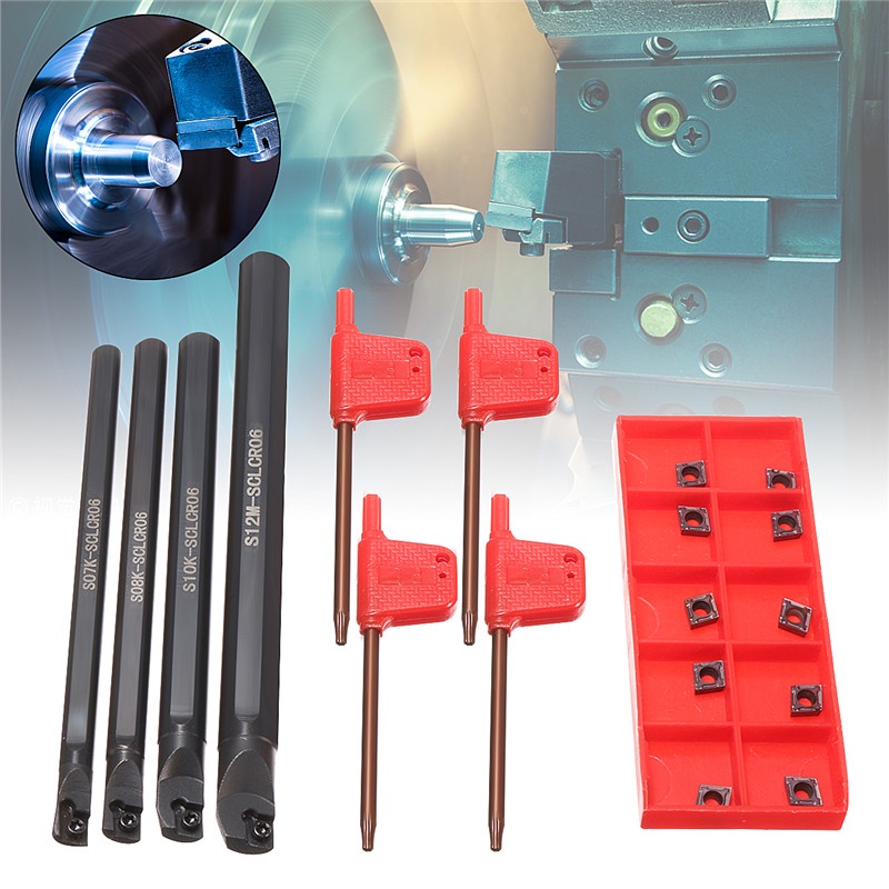 4 Set of 7/8/10/12mm SCLCR Lathe Boring Bar Turning Tool Holder +10Pcs ...