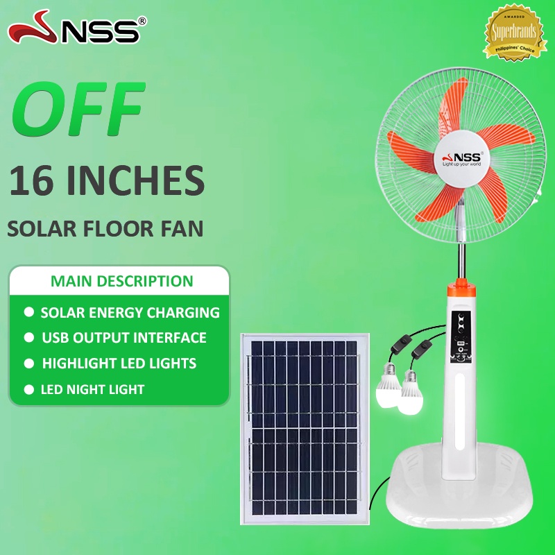 Nss Solar Fan With Panel 16 Solar Electric Fan With Led Light Bulb Rechargeable Acdc Dual 7975