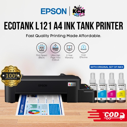 Epson L121 Eco Tank Printer with Free Complete Set of Original Inks