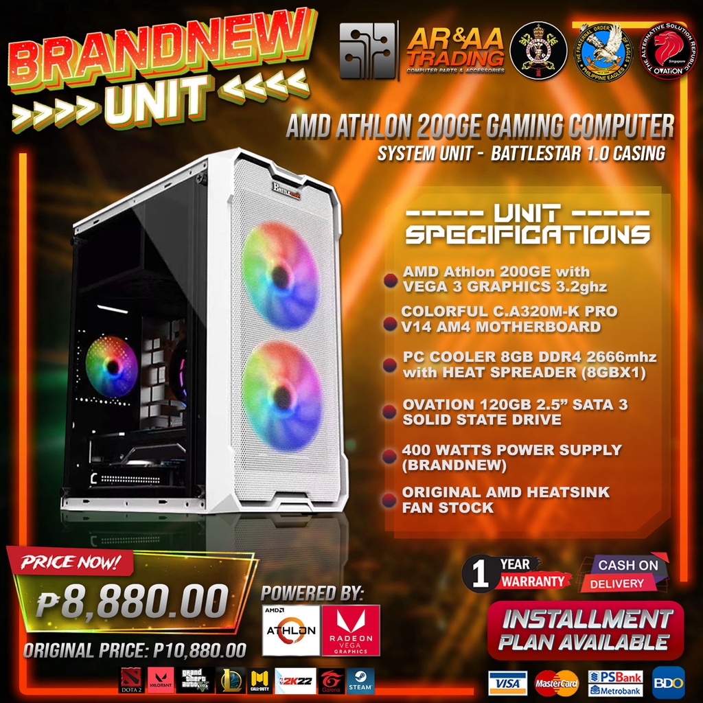 BRANDNEW System Unit CPU Battlestar 1.0 Gaming Case-AMD Athlon 200GE ...