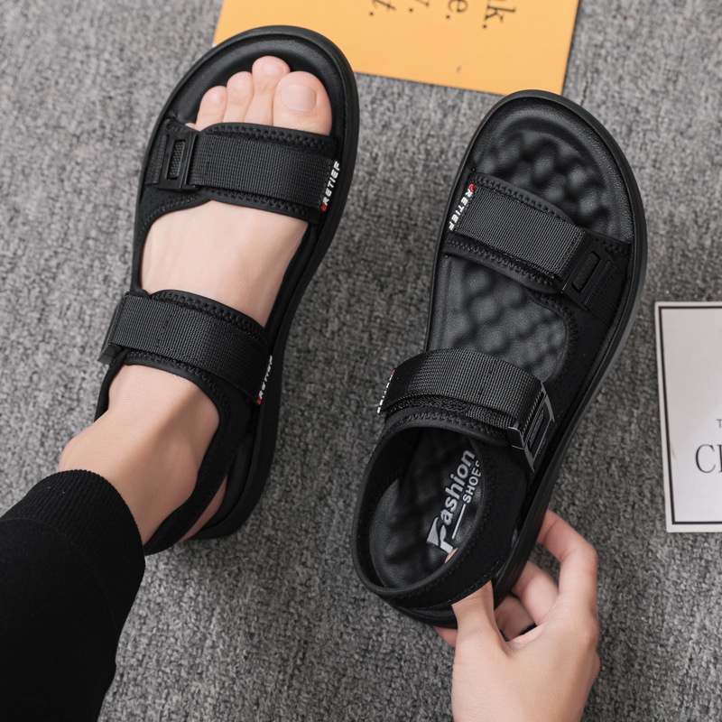 New Men And Women Slip On Black Rubber Sandals Korean Style Casual ...