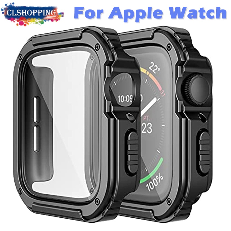 Rugged Case for Apple Watch 45mm 49mm Series Ultra 41mm 44mm 40mm 42mm  38mm with Tempered Glass Screen Protector, Hard TPU Case for iWatch 